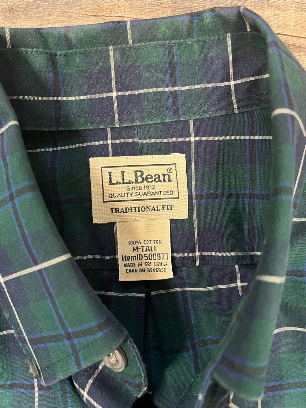 L.L. Bean Men's Green and Navy Plaid Button-Down Shirt